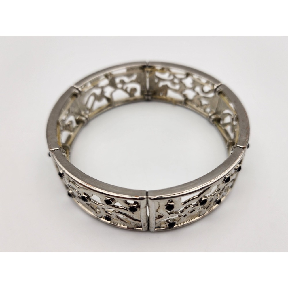 Women's stainless steel cuff bracelet with black beading expanding, OS - Picture 2 of 9